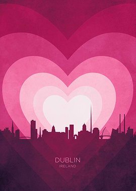 Dublin Ireland Skyline Hearts Pink