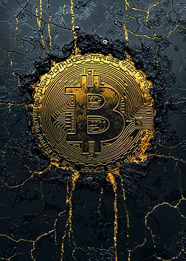 Bitcoin Coin on Cracked Surface