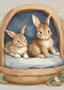 Two Bunnies in a Basket