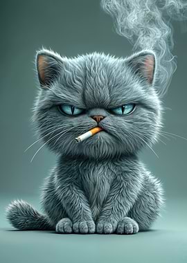 Grumpy Scottish Cat Smoking