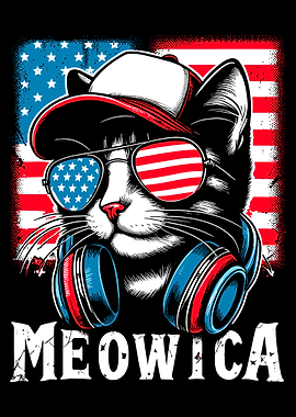 Patriotic Cat with Headphones