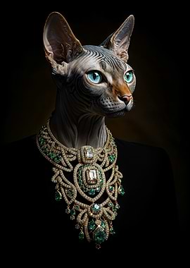 Sphynx Cat with Emerald Necklace