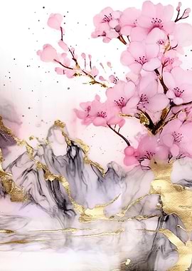 Cherry Blossom Ink Art