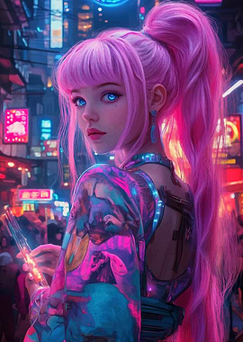 Cyberpunk Girl with Pink Hair