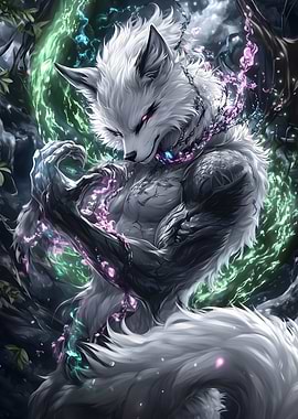 White Fox with Glowing Energy
