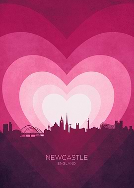 Newcastle England Skyline Hearts Pink