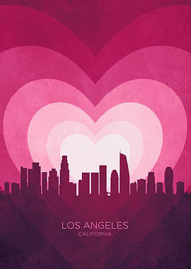 Los Angeles California Skyline Hearts Pink