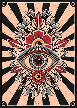 Eye & flower vintage art illustration
