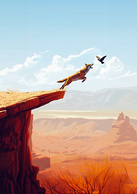 Coyote Leaping from Cliff