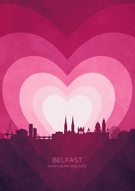 Belfast Northern Ireland Skyline Hearts Pink