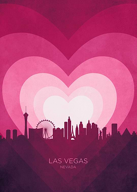 Las Vegas Nevada Skyline Hearts Pink