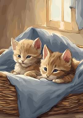 Two Kittens in a Basket