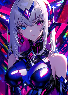 Anime Girl in Futuristic Outfit Gaming
