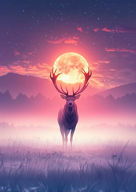Stag Under Full Moon