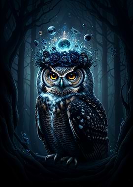 Mystical Owl with Celestial Crown