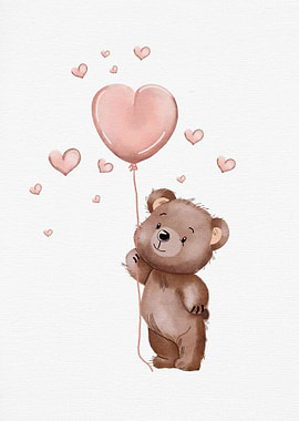 Cute Bear with Heart Balloon