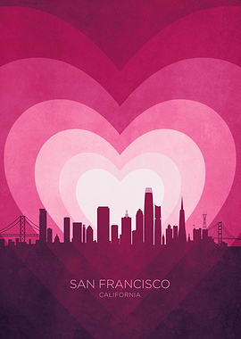 San Francisco California Skyline Hearts Pink