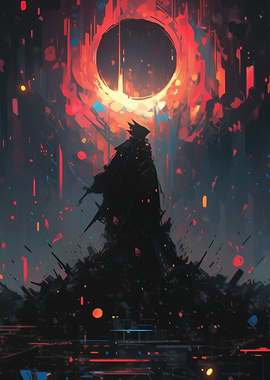 Silhouetted Figure in a Red Sky