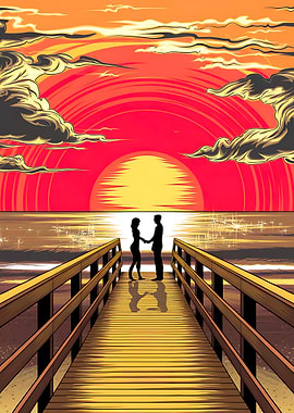 Golden Hour Sunset Embrace by the Ocean