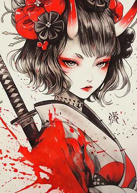 Red Demon Girl with Katana