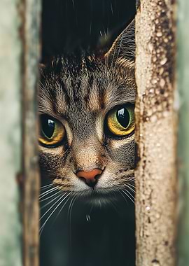 Cat Peeking Through Fence