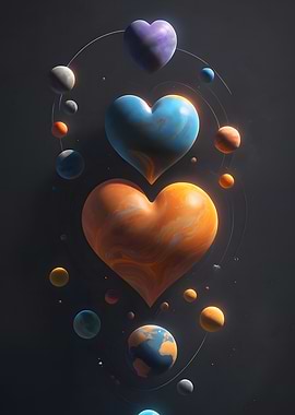 Heart-Shaped Planets Valentine's Day Poster