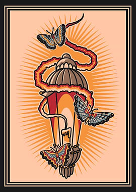 Vintage Lantern & Butterflies Art