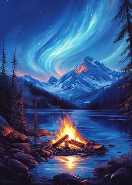 Nightfire Under the Northern Lights - Campfire Under Aurora Borealis