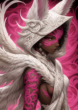 Angelic Warrior with Pink Tattoo Anime Girl