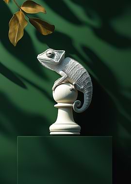 Chameleon on Chess Piece