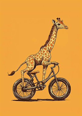 Giraffe on a Bike Funny Illustration Meme