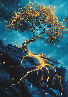 Golden Tree on a Cliff