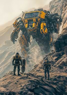 Giant Mech in Desert Landscape