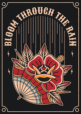 Umbrella & rose vintage art