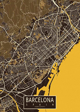 Barcelona City Map Spain Pastel