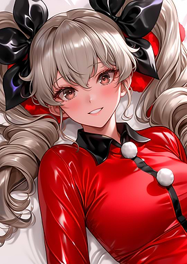 Anime Girl in Red Outfit Christmast