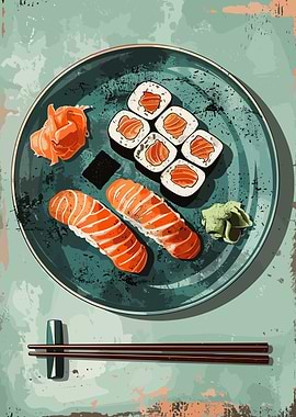 Sushi Plate with Chopsticks