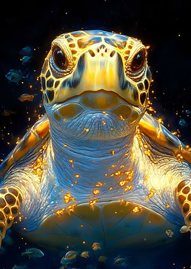 Sea Turtle with Golden Glow Animal