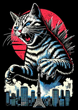 Catzilla Cat Japanese Art Funny Cat Gift