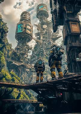 Futuristic Cityscape with Astronauts