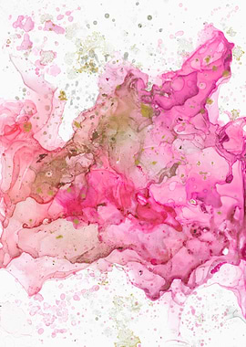 Abstract Pink and Gold Ink Art