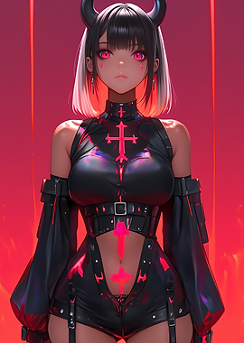 Anime Girl with Horns Gaming