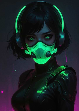 Cyberpunk Female with Glowing Mask