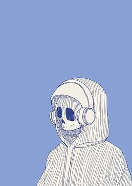 Skeleton in Hoodie with Headphones