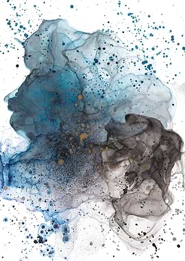 Abstract Blue and Gold Ink Art