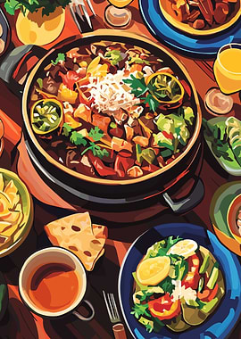 Dinner Table with Mexican Food