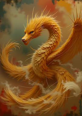 Golden Dragon in Clouds