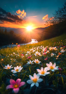 Sunset Meadow Flowers