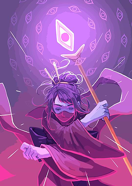 Purple-Haired Warrior with Staff-slay the spire