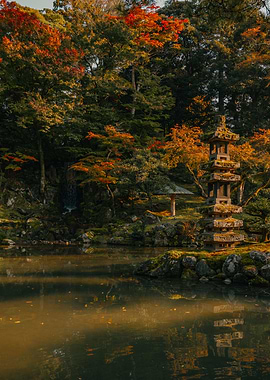 Japanese Garden Pond in Autumn
